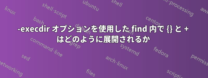 -execdir オプションを使用した find 内で {} と + はどのように展開されるか