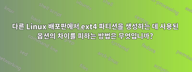 다른 Linux 배포판에서 ext4 파티션을 생성하는 데 사용된 옵션의 차이를 피하는 방법은 무엇입니까?