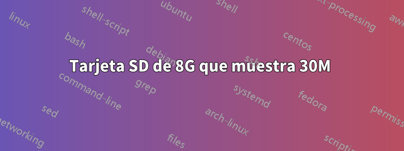 Tarjeta SD de 8G que muestra 30M