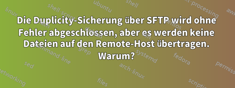 Die Duplicity-Sicherung über SFTP wird ohne Fehler abgeschlossen, aber es werden keine Dateien auf den Remote-Host übertragen. Warum?