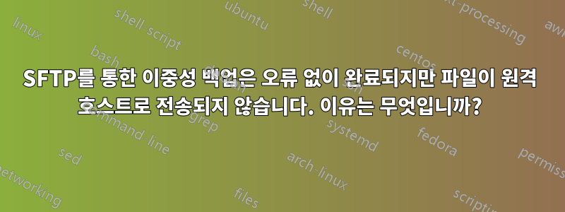 SFTP를 통한 이중성 백업은 오류 없이 완료되지만 파일이 원격 호스트로 전송되지 않습니다. 이유는 무엇입니까?