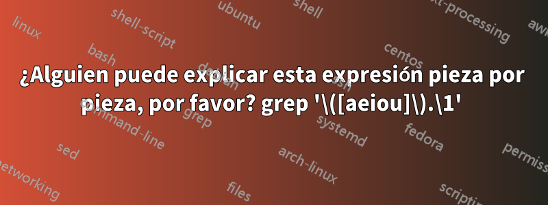 ¿Alguien puede explicar esta expresión pieza por pieza, por favor? grep '\([aeiou]\).\1'