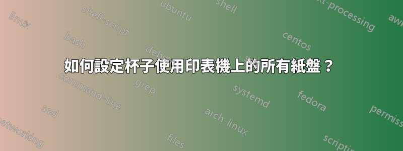 如何設定杯子使用印表機上的所有紙盤？