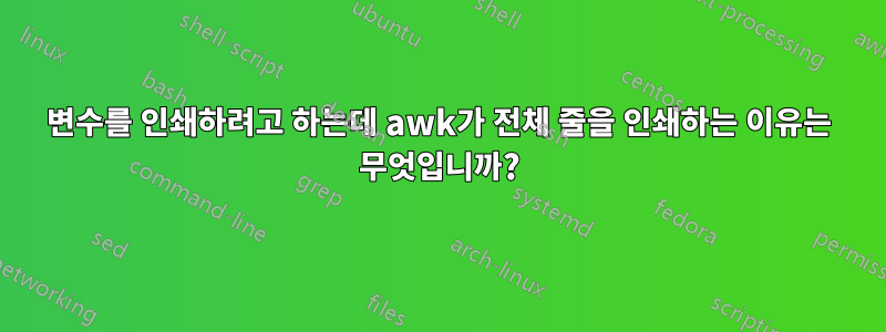 변수를 인쇄하려고 하는데 awk가 전체 줄을 인쇄하는 이유는 무엇입니까?