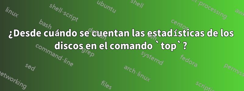 ¿Desde cuándo se cuentan las estadísticas de los discos en el comando `top`?