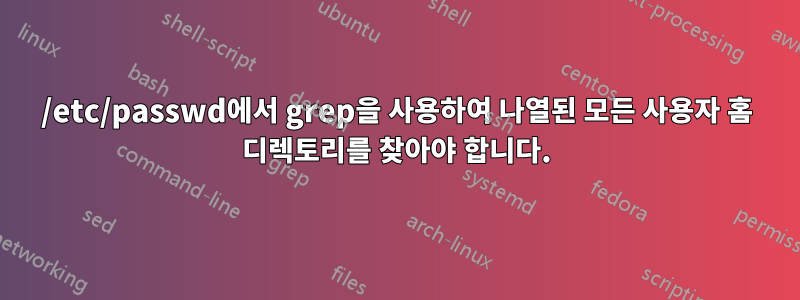 /etc/passwd에서 grep을 사용하여 나열된 모든 사용자 홈 디렉토리를 찾아야 합니다.