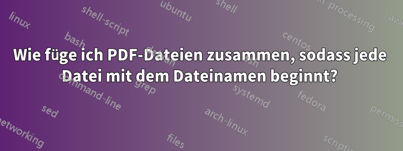 Wie füge ich PDF-Dateien zusammen, sodass jede Datei mit dem Dateinamen beginnt?