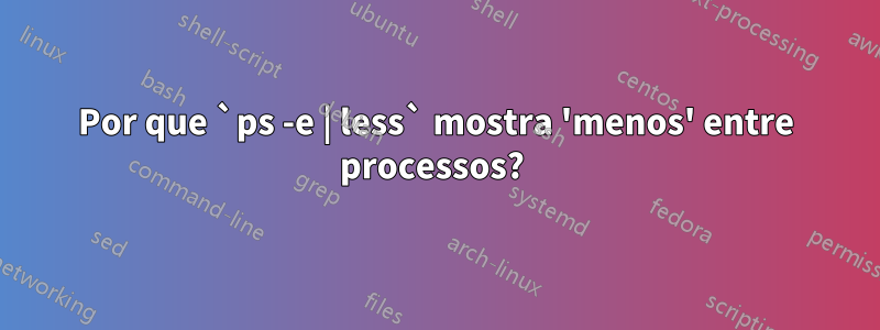 Por que `ps -e | less` mostra 'menos' entre processos? 