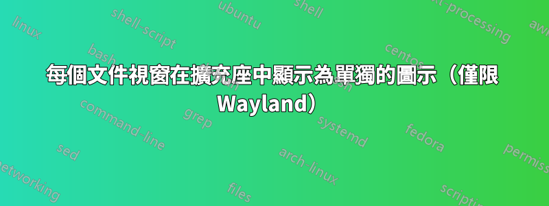 每個文件視窗在擴充座中顯示為單獨的圖示（僅限 Wayland）