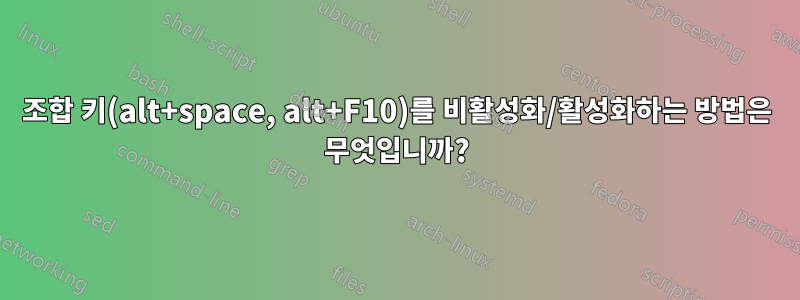 조합 키(alt+space, alt+F10)를 비활성화/활성화하는 방법은 무엇입니까?