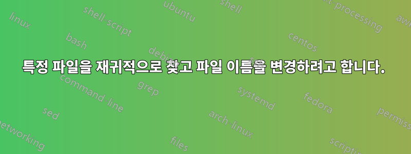 특정 파일을 재귀적으로 찾고 파일 이름을 변경하려고 합니다.