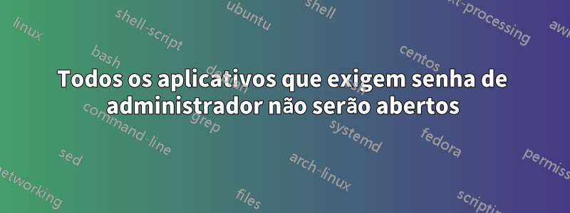 Todos os aplicativos que exigem senha de administrador não serão abertos