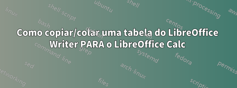 Como copiar/colar uma tabela do LibreOffice Writer PARA o LibreOffice Calc