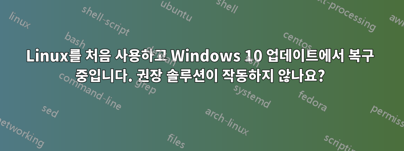 Linux를 처음 사용하고 Windows 10 업데이트에서 복구 중입니다. 권장 솔루션이 작동하지 않나요?