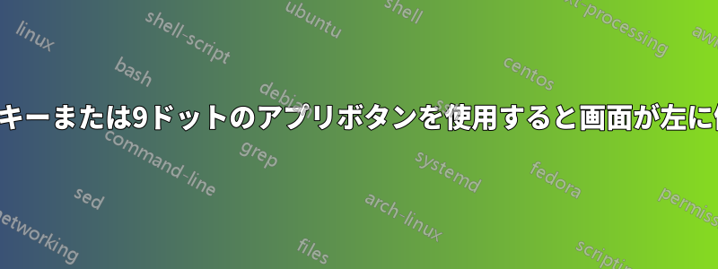 スーパーキーまたは9ドットのアプリボタンを使用すると画面が左に傾きます