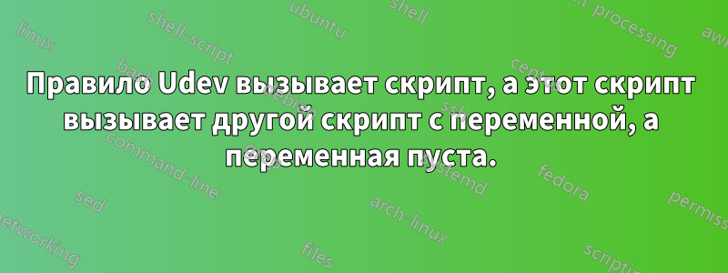 Правило Udev вызывает скрипт, а этот скрипт вызывает другой скрипт с переменной, а переменная пуста.