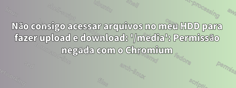 Não consigo acessar arquivos no meu HDD para fazer upload e download: '/media': Permissão negada com o Chromium