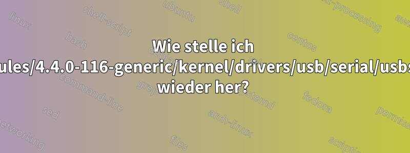 Wie stelle ich /lib/modules/4.4.0-116-generic/kernel/drivers/usb/serial/usbserial.ko wieder her?