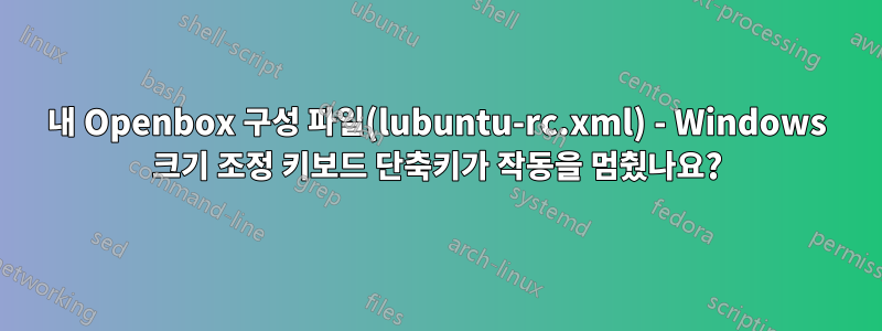 내 Openbox 구성 파일(lubuntu-rc.xml) - Windows 크기 조정 키보드 단축키가 작동을 멈췄나요?