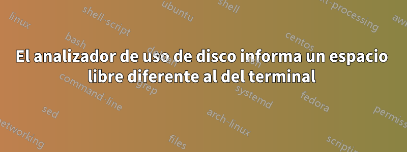 El analizador de uso de disco informa un espacio libre diferente al del terminal