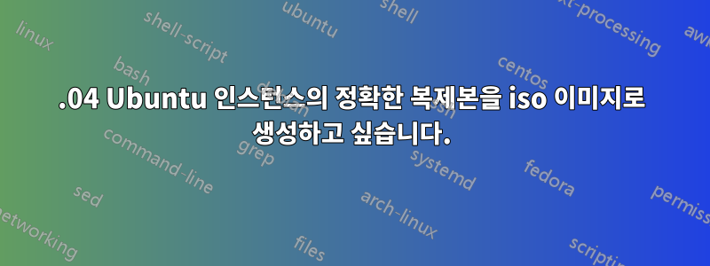 19.04 Ubuntu 인스턴스의 정확한 복제본을 iso 이미지로 생성하고 싶습니다.