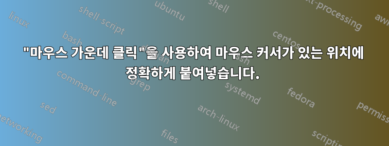 "마우스 가운데 클릭"을 사용하여 마우스 커서가 있는 위치에 정확하게 붙여넣습니다.