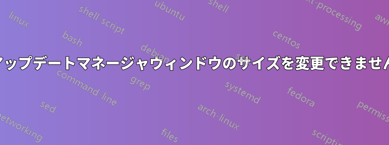 アップデートマネージャウィンドウのサイズを変更できません