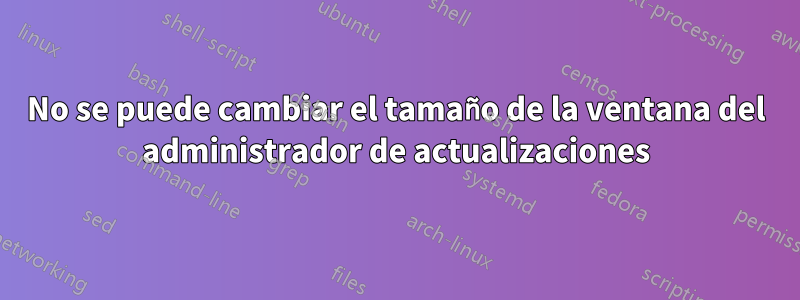 No se puede cambiar el tamaño de la ventana del administrador de actualizaciones