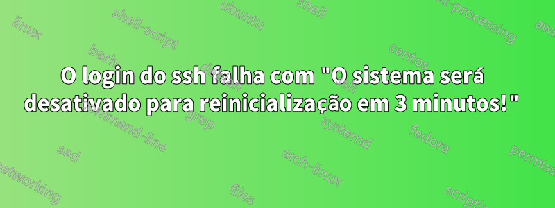 O login do ssh falha com "O sistema será desativado para reinicialização em 3 minutos!"