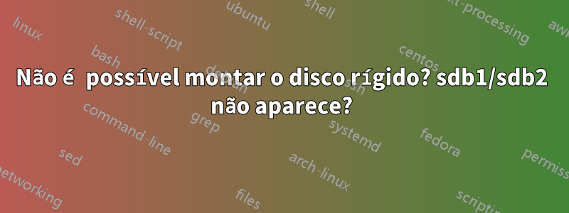 Não é possível montar o disco rígido? sdb1/sdb2 não aparece?