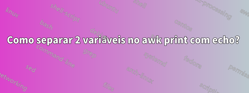 Como separar 2 variáveis ​​no awk print com echo?