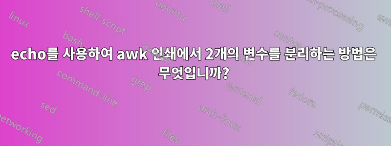 echo를 사용하여 awk 인쇄에서 2개의 변수를 분리하는 방법은 무엇입니까?