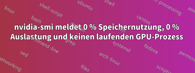 nvidia-smi meldet 0 % Speichernutzung, 0 % Auslastung und keinen laufenden GPU-Prozess