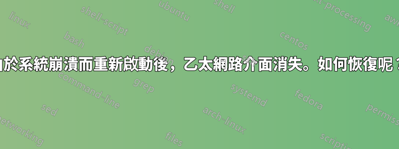 由於系統崩潰而重新啟動後，乙太網路介面消失。如何恢復呢？