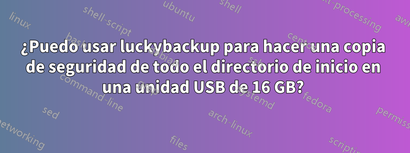 ¿Puedo usar luckybackup para hacer una copia de seguridad de todo el directorio de inicio en una unidad USB de 16 GB?