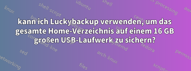 kann ich Luckybackup verwenden, um das gesamte Home-Verzeichnis auf einem 16 GB großen USB-Laufwerk zu sichern?