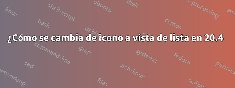 ¿Cómo se cambia de icono a vista de lista en 20.4 