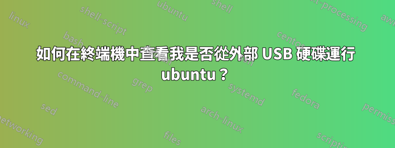 如何在終端機中查看我是否從外部 USB 硬碟運行 ubuntu？