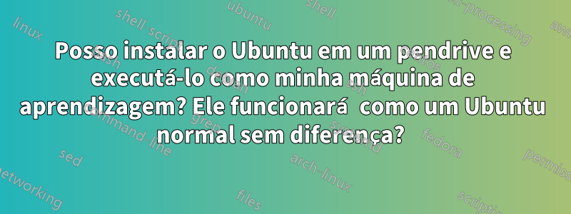 Posso instalar o Ubuntu em um pendrive e executá-lo como minha máquina de aprendizagem? Ele funcionará como um Ubuntu normal sem diferença? 