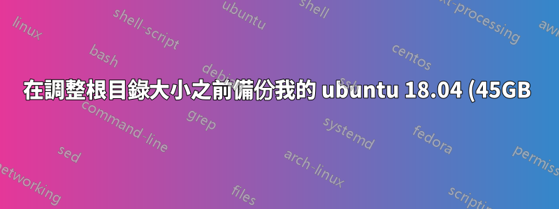 在調整根目錄大小之前備份我的 ubuntu 18.04 (45GB) 根目錄和 (1TB) 主目錄