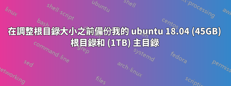 在調整根目錄大小之前備份我的 ubuntu 18.04 (45GB) 根目錄和 (1TB) 主目錄