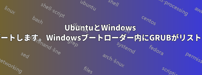 UbuntuとWindows 10をデュアルブートします。Windowsブートローダー内にGRUBがリストされています。