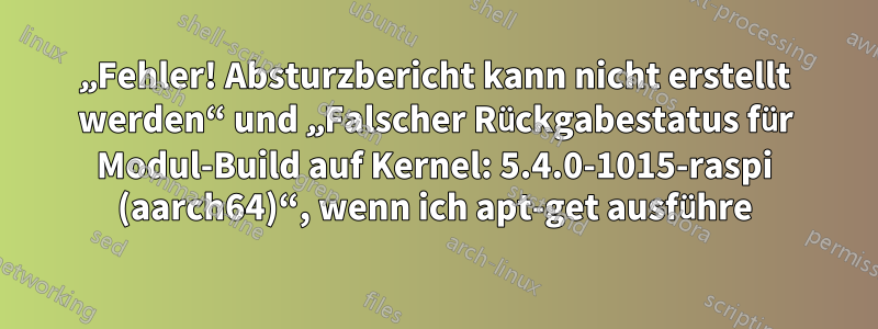 „Fehler! Absturzbericht kann nicht erstellt werden“ und „Falscher Rückgabestatus für Modul-Build auf Kernel: 5.4.0-1015-raspi (aarch64)“, wenn ich apt-get ausführe