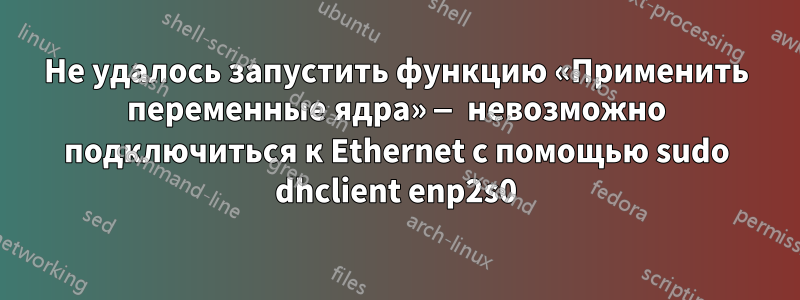 Не удалось запустить функцию «Применить переменные ядра» — невозможно подключиться к Ethernet с помощью sudo dhclient enp2s0