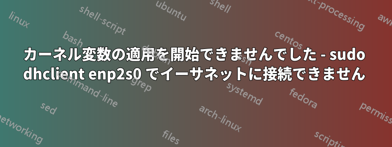 カーネル変数の適用を開始できませんでした - sudo dhclient enp2s0 でイーサネットに接続できません