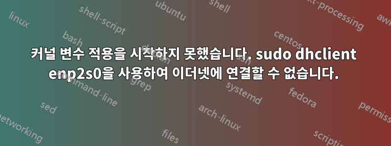 커널 변수 적용을 시작하지 못했습니다. sudo dhclient enp2s0을 사용하여 이더넷에 연결할 수 없습니다.