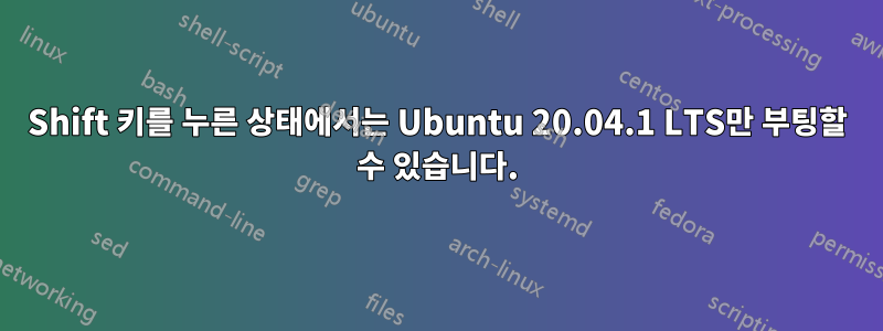 Shift 키를 누른 상태에서는 Ubuntu 20.04.1 LTS만 부팅할 수 있습니다.