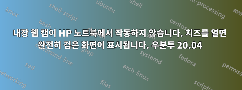 내장 웹 캠이 HP 노트북에서 작동하지 않습니다. 치즈를 열면 완전히 검은 화면이 표시됩니다. 우분투 20.04