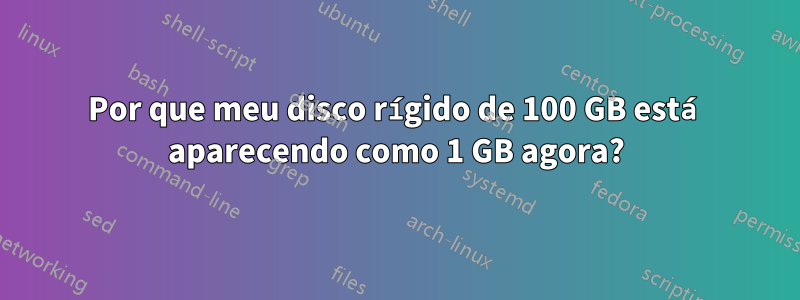 Por que meu disco rígido de 100 GB está aparecendo como 1 GB agora?