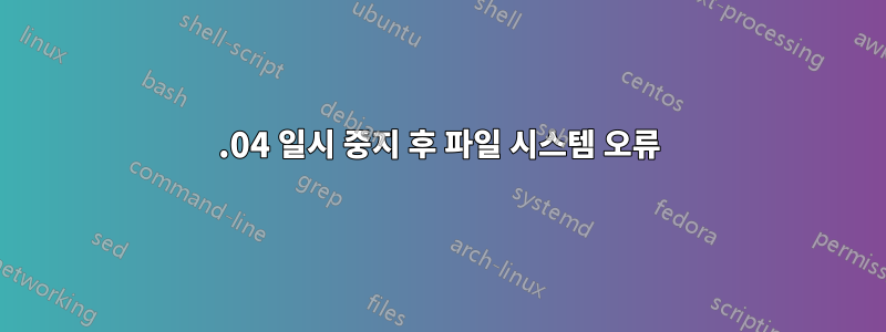 20.04 일시 중지 후 파일 시스템 오류